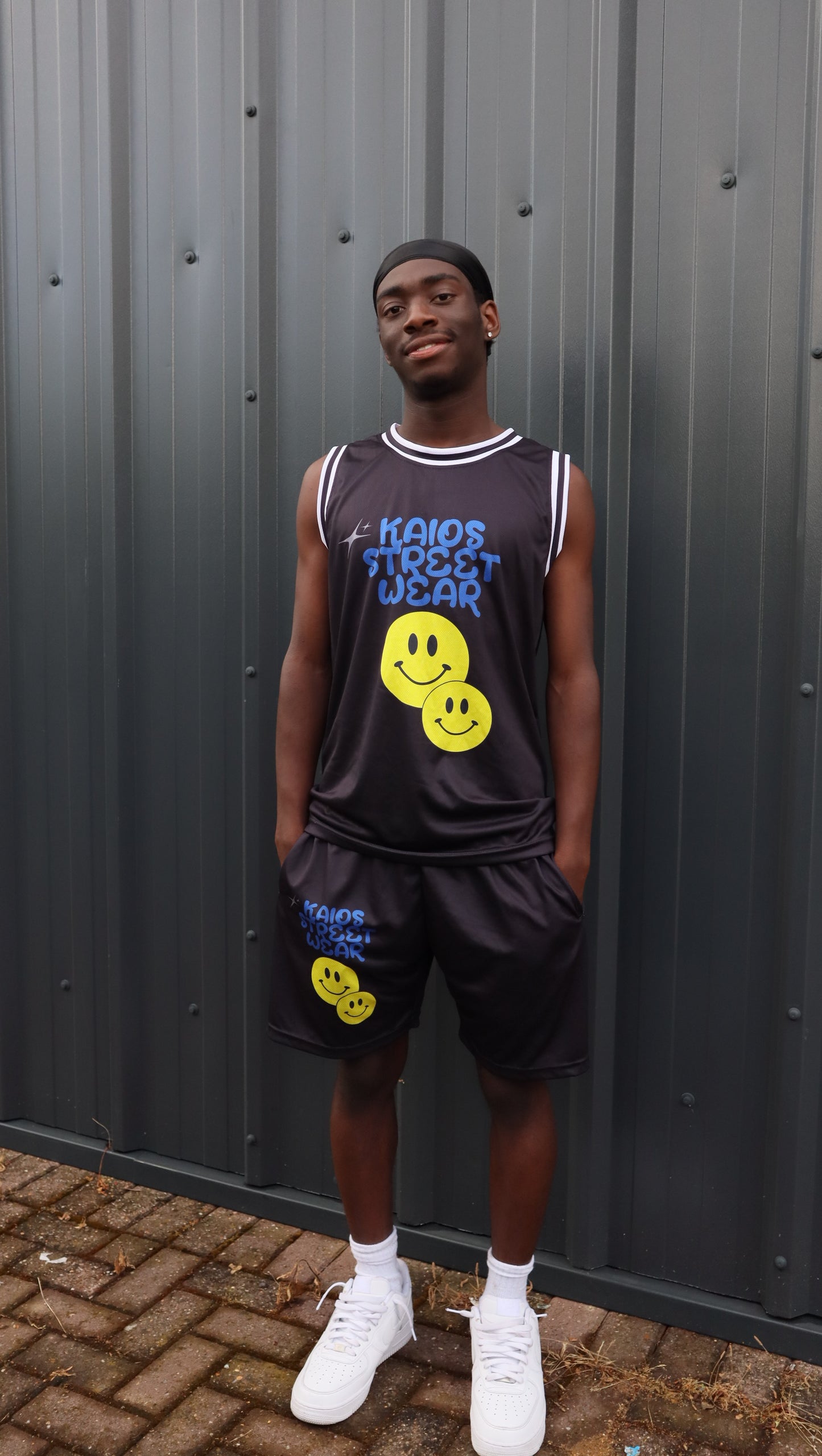 Dual Smiley Graphic Jersey Vest - Black