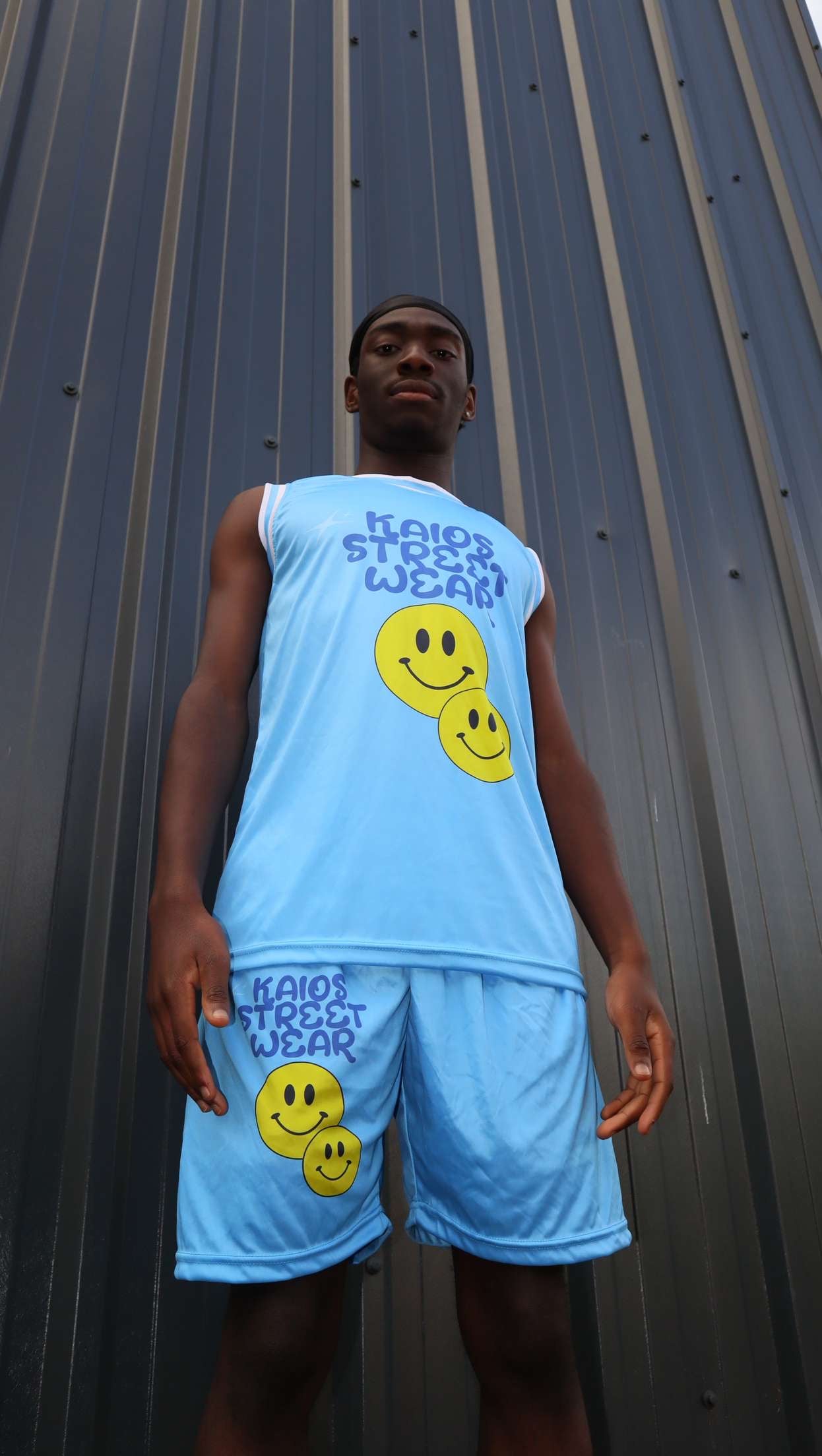 Dual Smiley Graphic Shorts - Blue