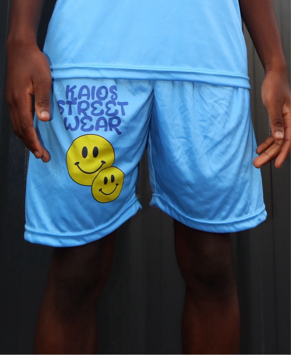 Dual Smiley Graphic Shorts - Blue