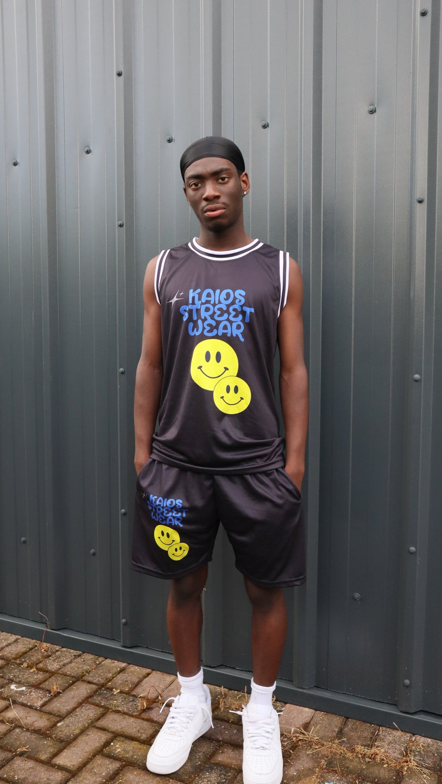 Dual Smiley Graphic Shorts - Black