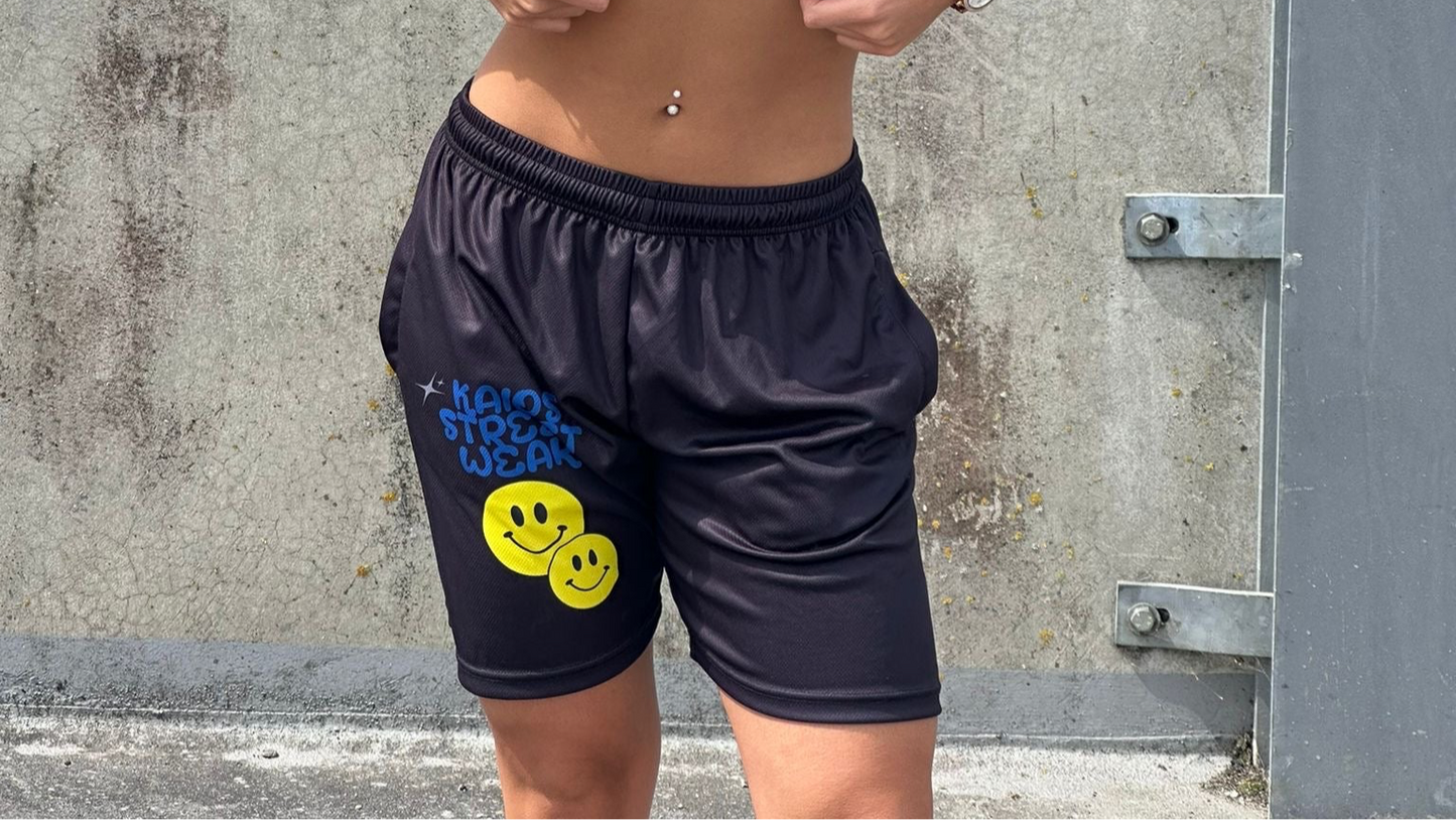 Dual Smiley Graphic Shorts - Black