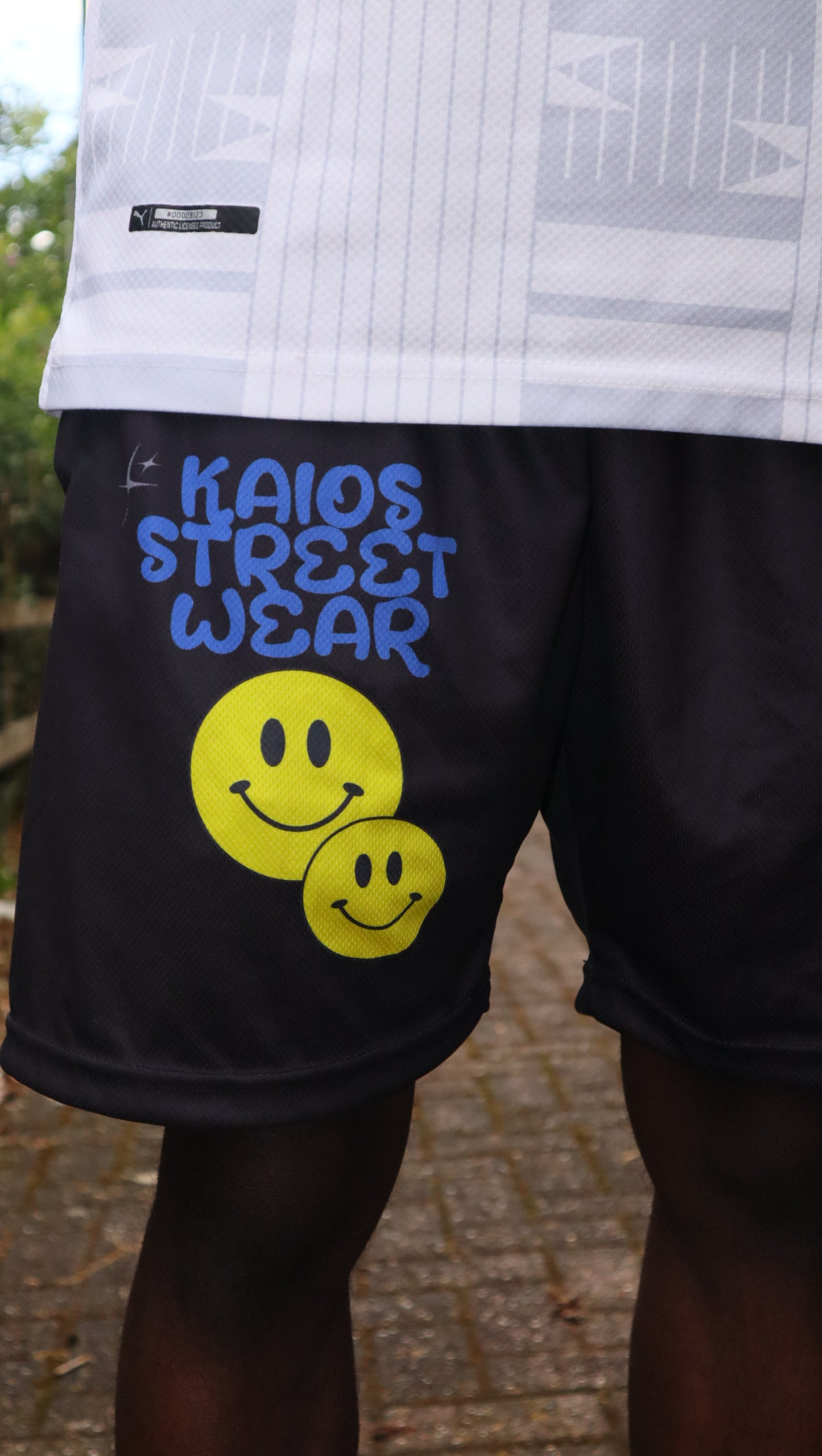 Dual Smiley Graphic Shorts - Black