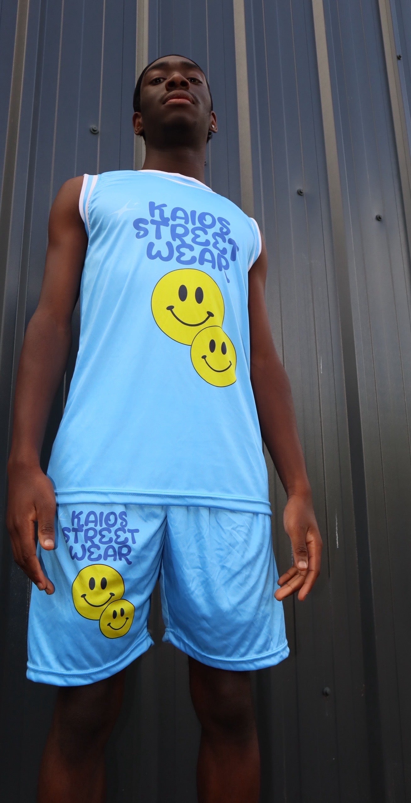 Dual Smiley Graphic Shorts - Blue