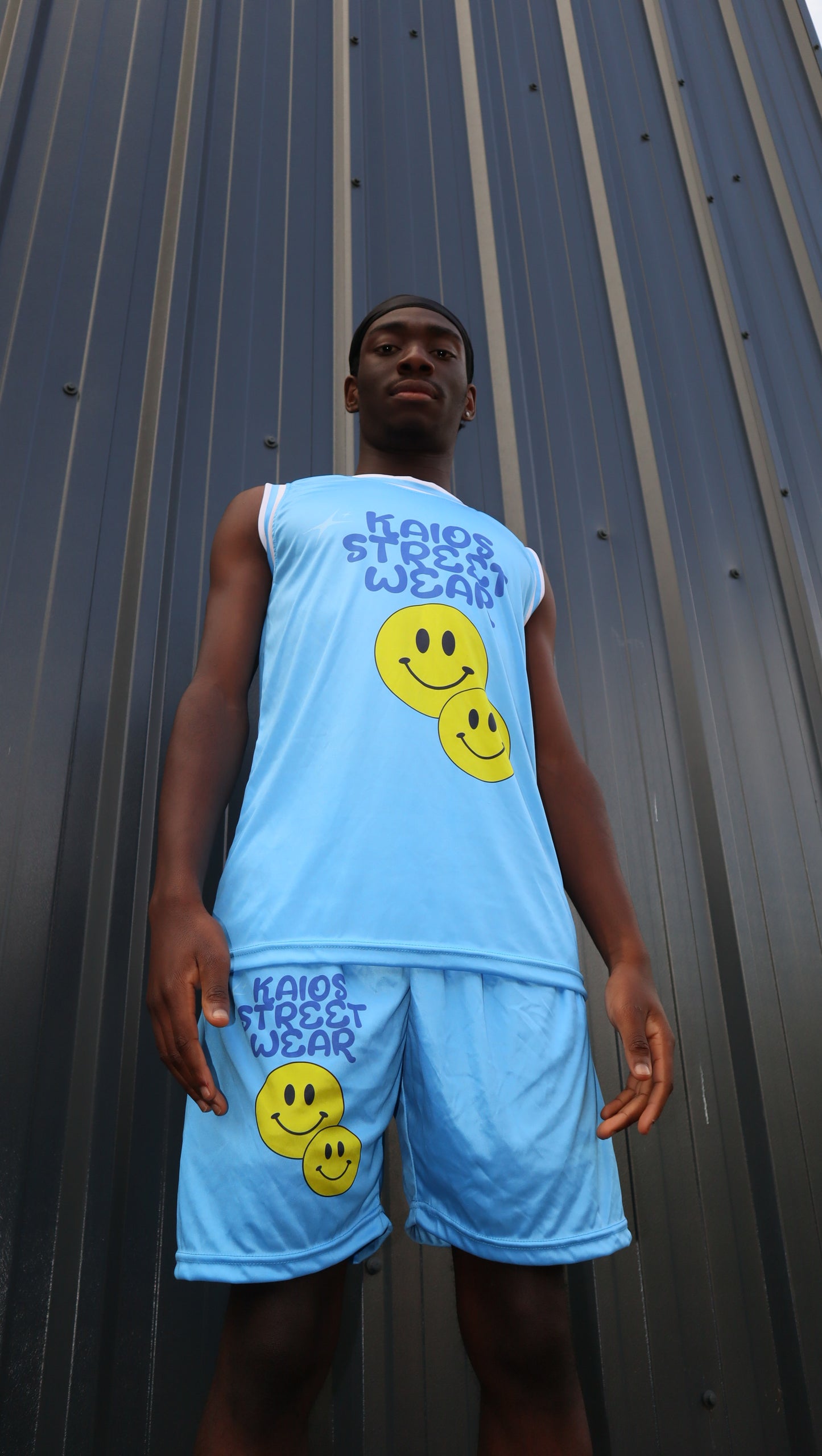 Dual Smiley Graphic Shorts - Blue