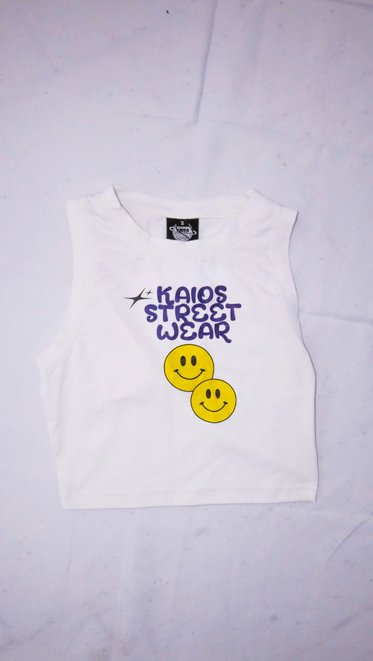 Dual Smiley Graphic Tank Top - white