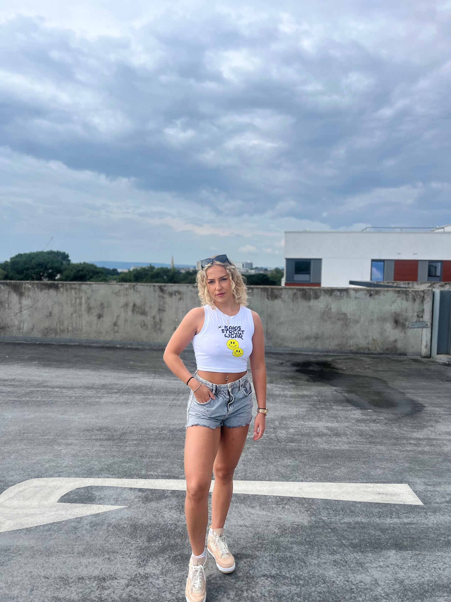 Dual Smiley Graphic Tank Top - white