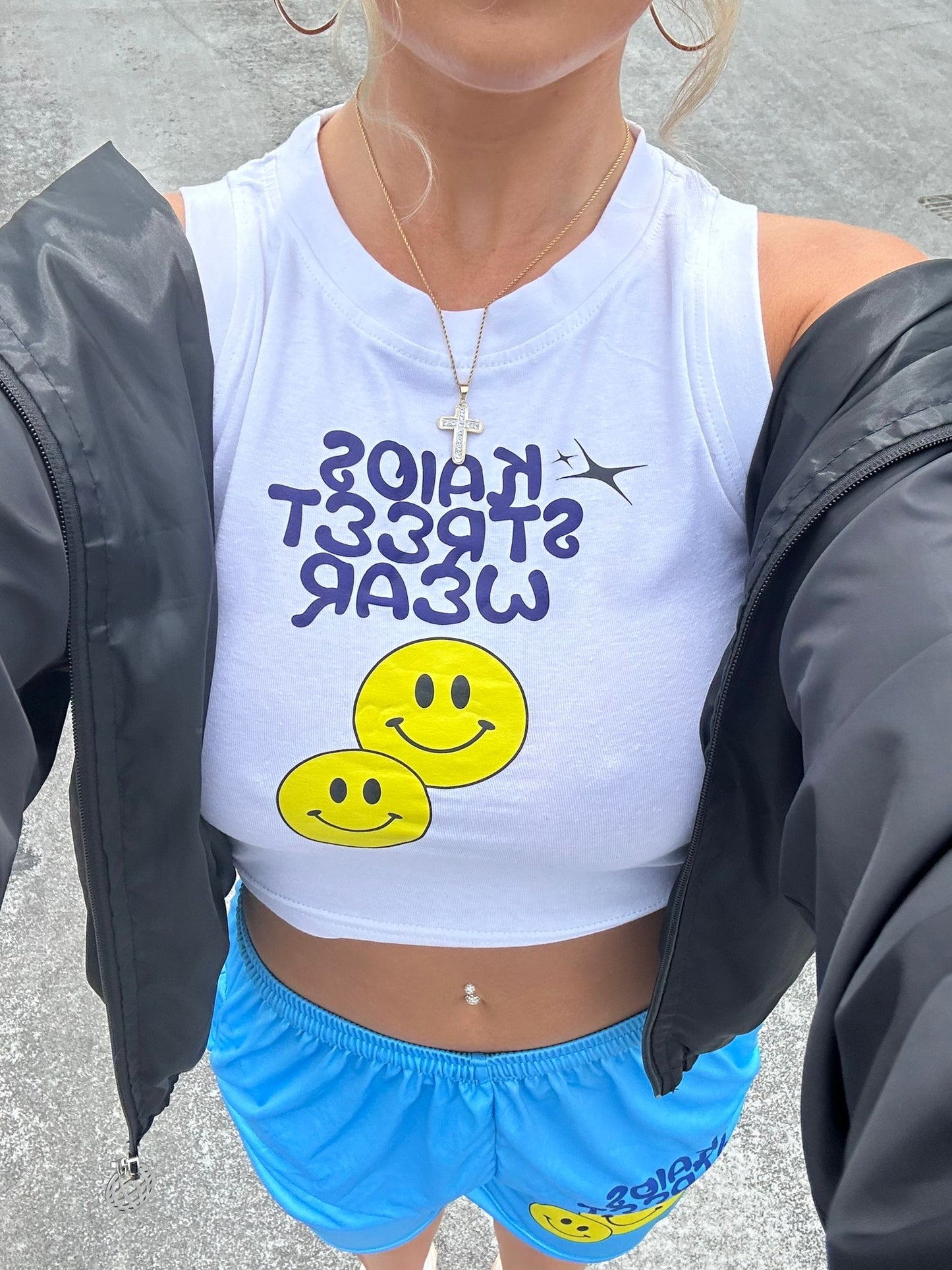 Dual Smiley Graphic Tank Top - white