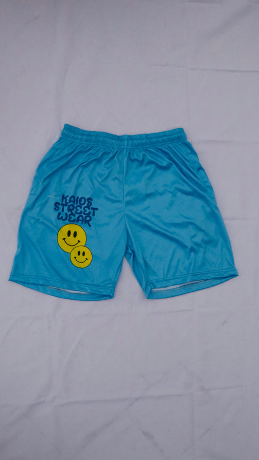 Dual Smiley Graphic Shorts - Blue