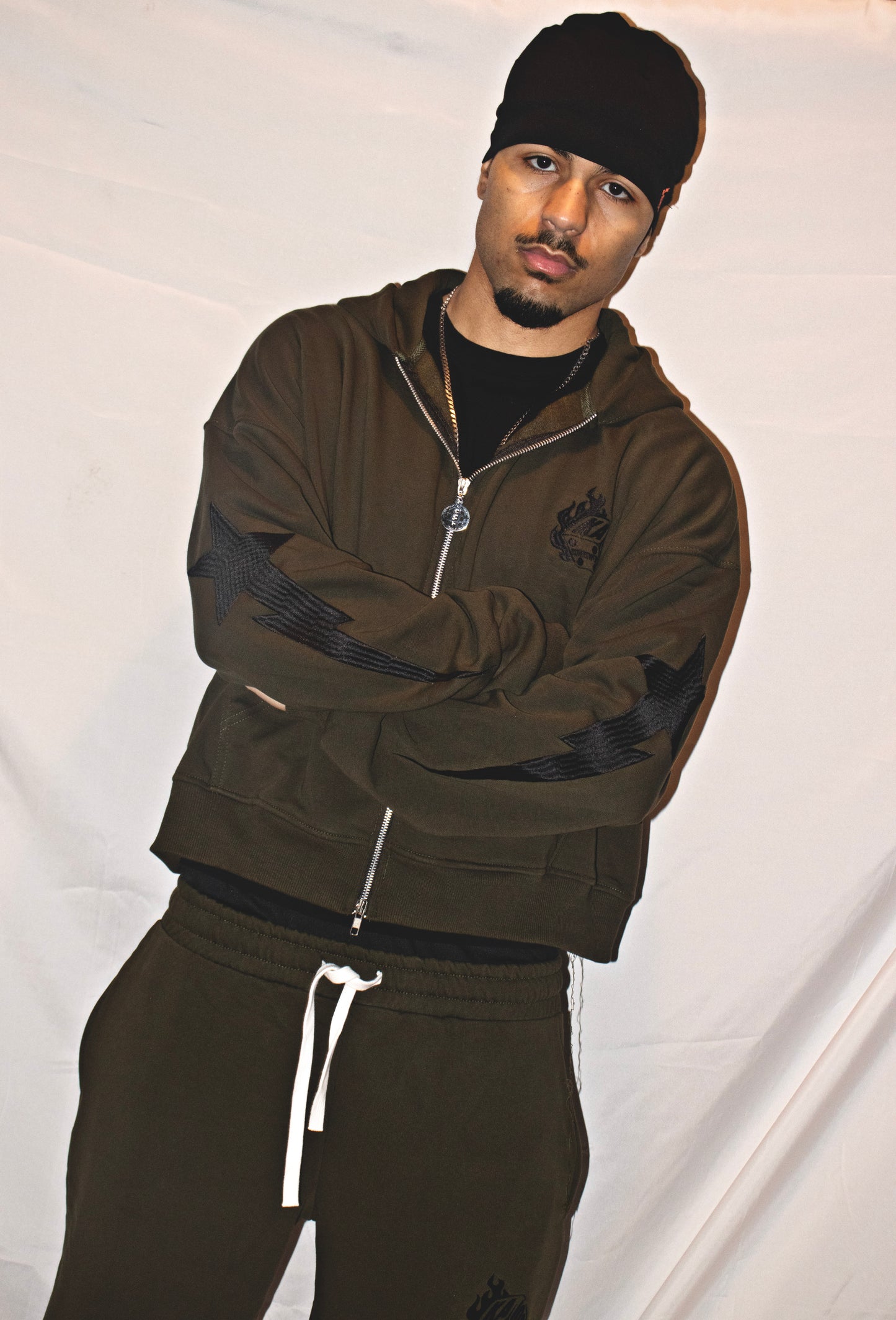 Kaios Streetwear - Matcha fit Khaki Zipped Hoodie