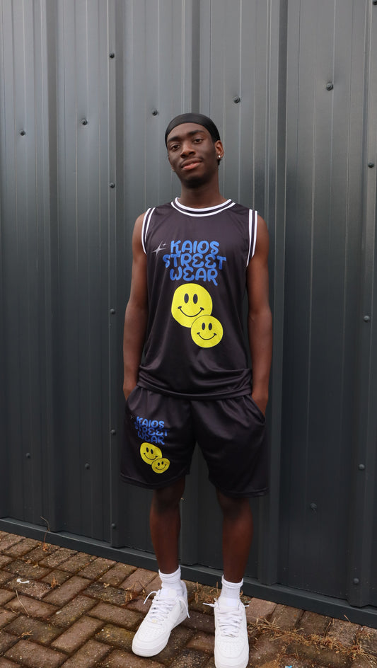Dual Smiley Graphic Jersey Vest - Black