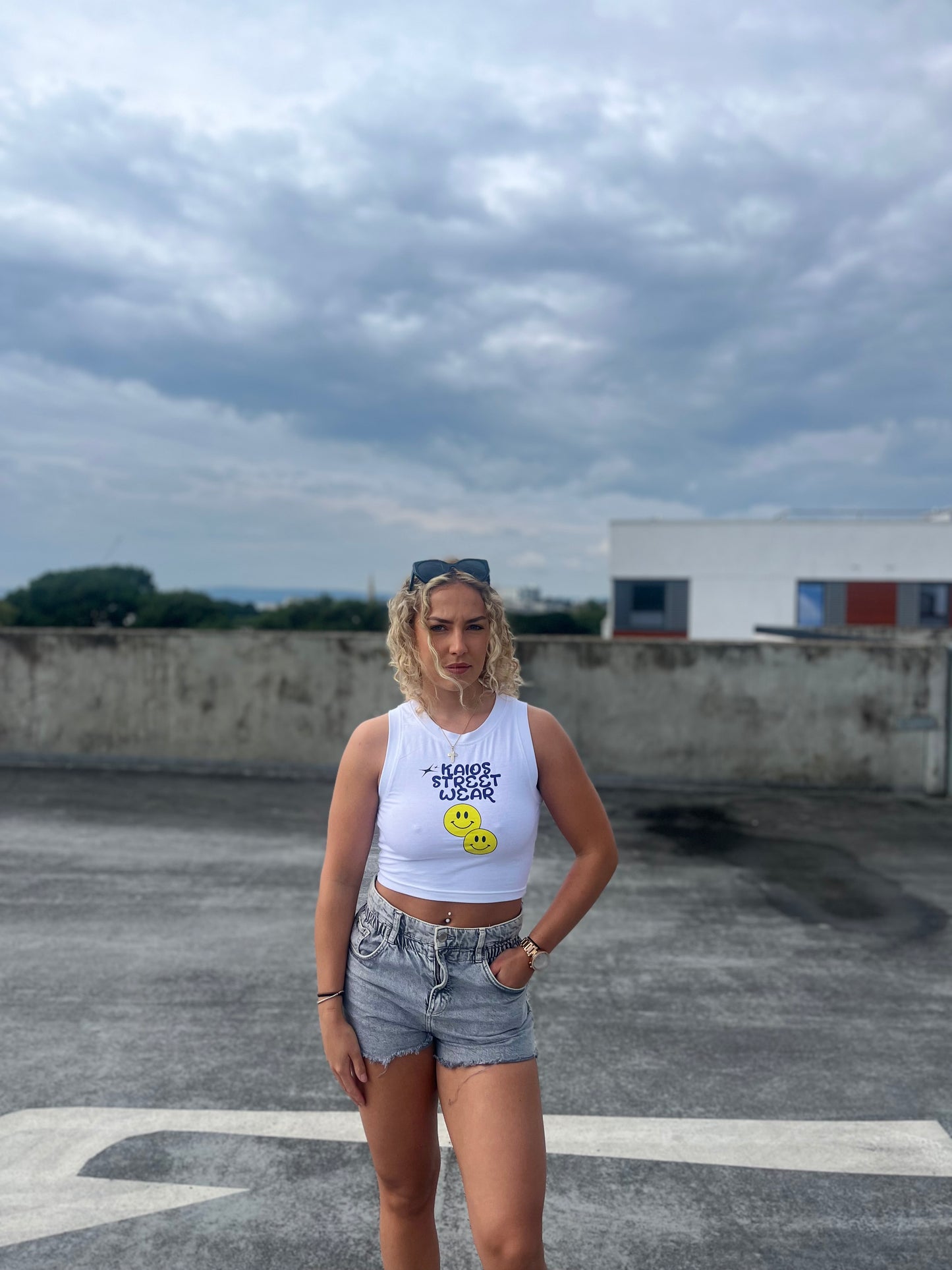 Dual Smiley Graphic Tank Top - white