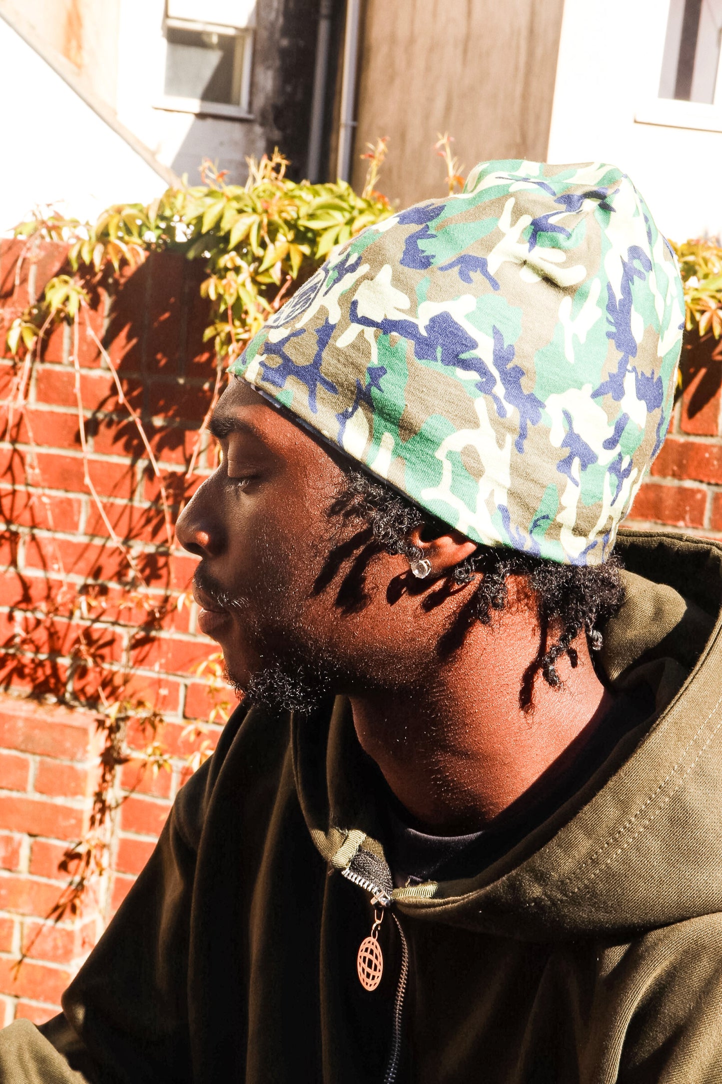 Kaios Streetwear Reversible Skull Hat - Camo Green Woodland/Camo Black and Grey
