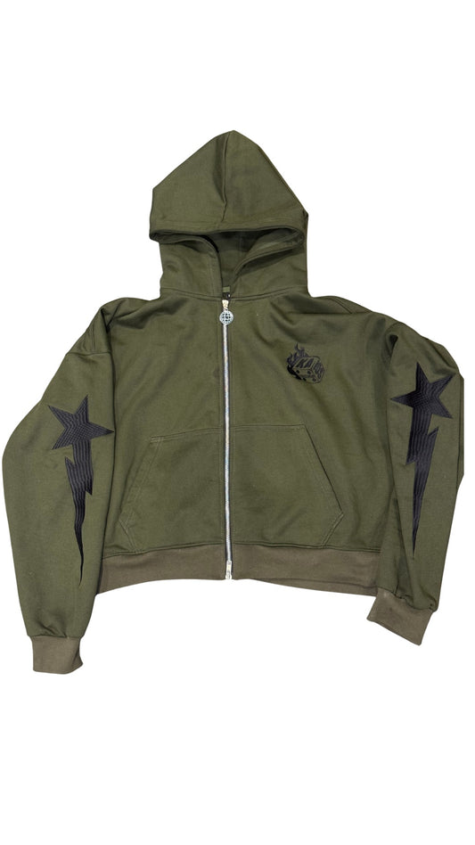 Kaios Streetwear - Matcha fit Khaki Zipped Hoodie