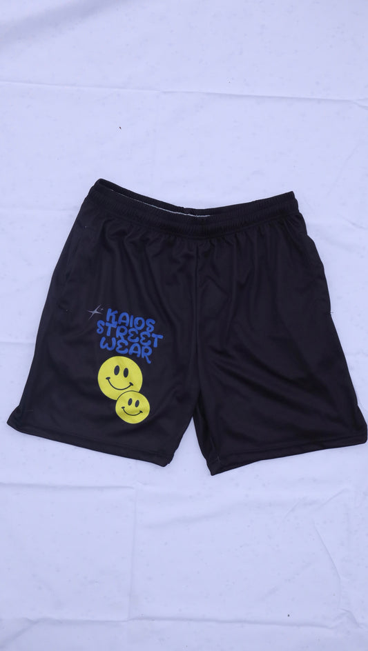 Dual Smiley Graphic Shorts - Black
