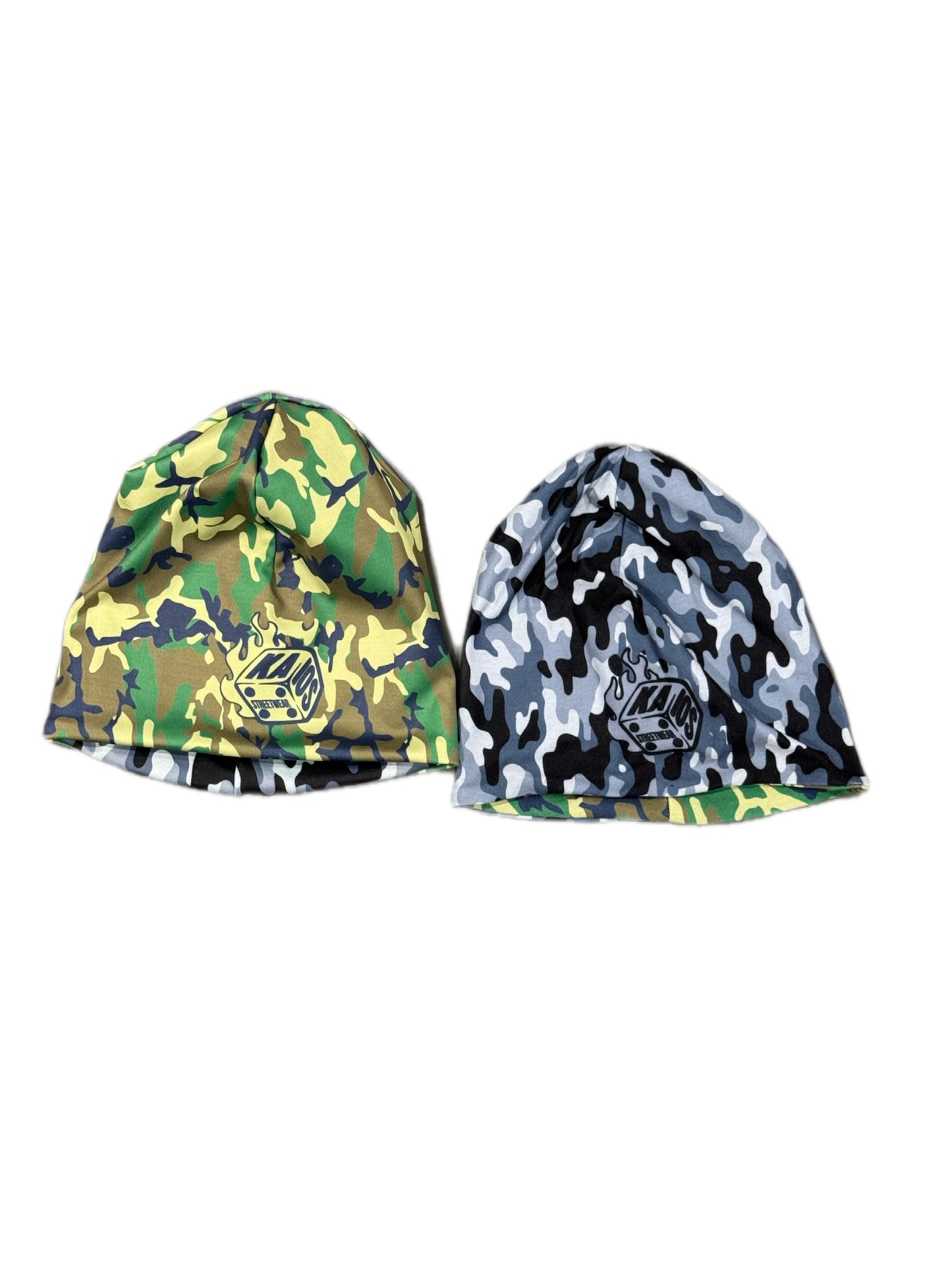 Kaios Streetwear Reversible Skull Hat - Camo Green Woodland/Camo Black and Grey