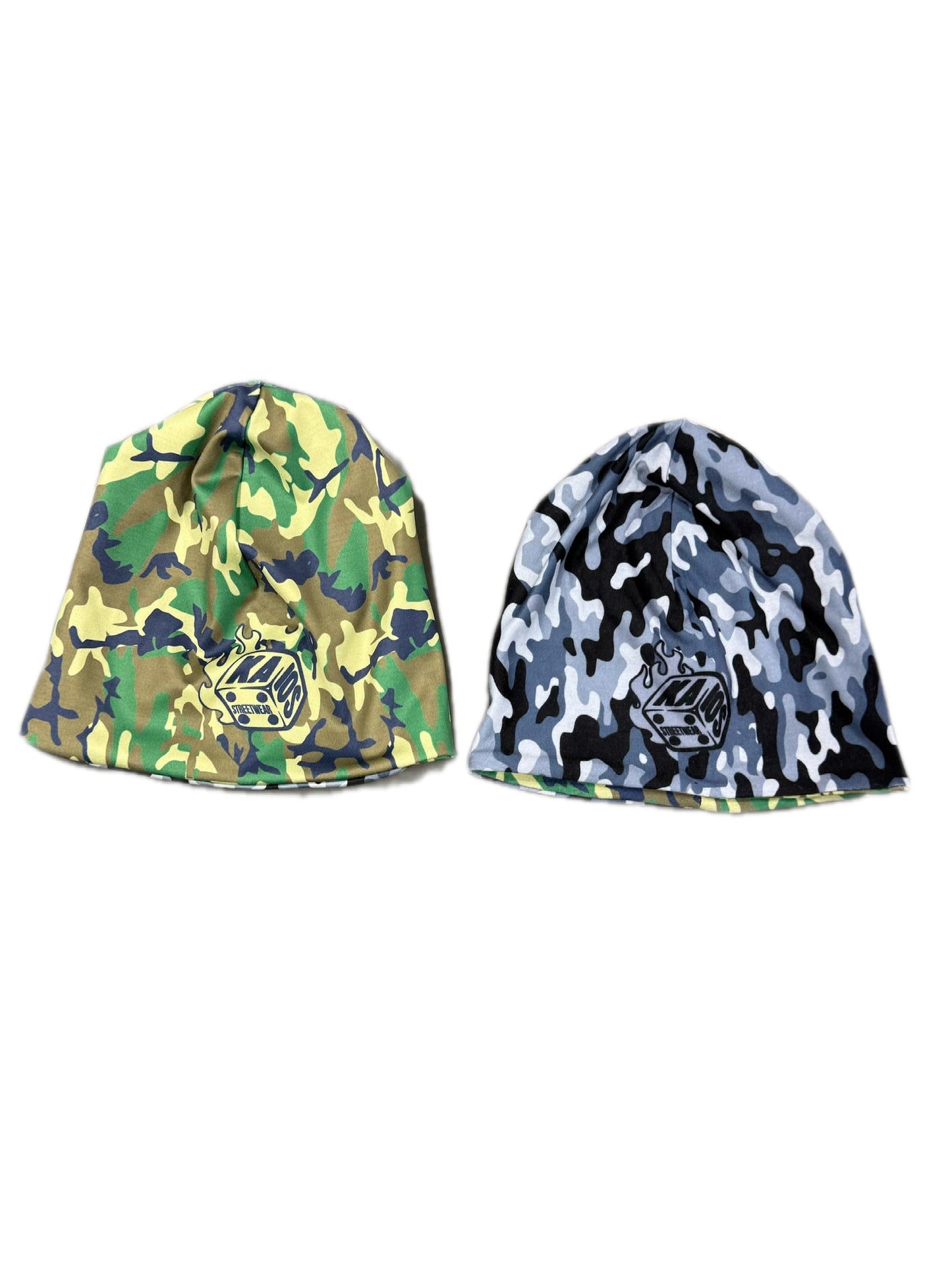 Kaios Streetwear Reversible Skull Hat - Camo Green Woodland/Camo Black and Grey