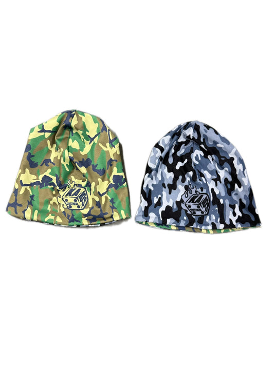 Kaios Streetwear Reversible Skull Hat - Camo Green Woodland/Camo Black and Grey